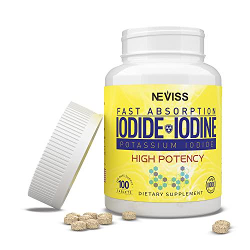 Iodine Tablets 15 mg with Vitamin B2 B12, High Potency Iodine Nutritional Supplement Potassium Iodide Tablets for Energy, Metabolism, and Thyroid Support - 100 Tablets