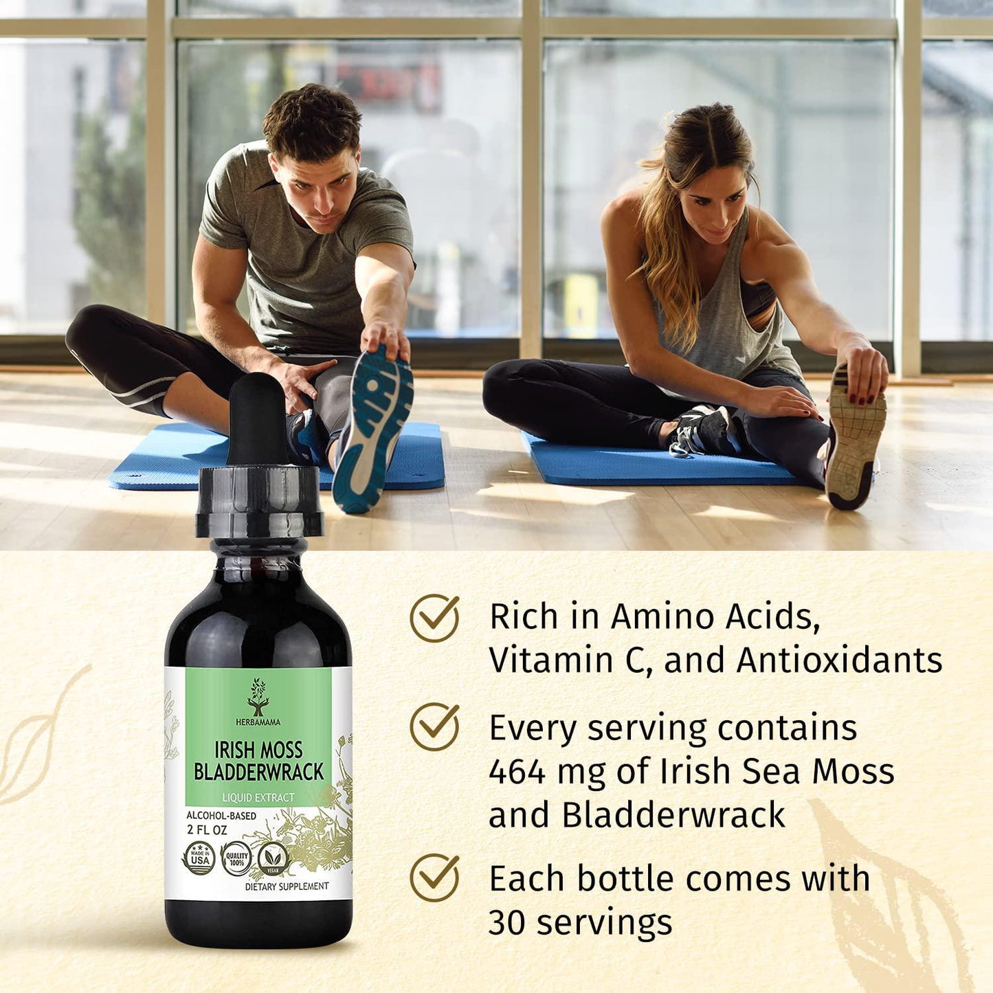 Irish Moss, Sea Moss and Bladderwrack Liquid Extract 2 fl oz | Thyroid Support | Digestive Health | Immune Support | Anti-Inflammatory | Non-GMO