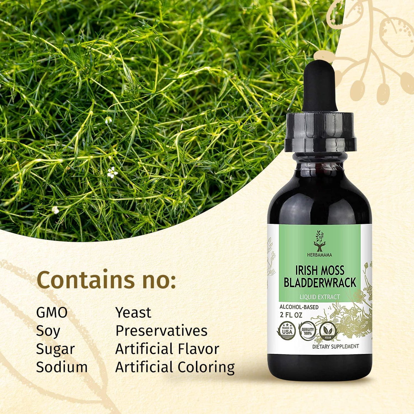 Irish Moss, Sea Moss and Bladderwrack Liquid Extract 2 fl oz | Thyroid Support | Digestive Health | Immune Support | Anti-Inflammatory | Non-GMO