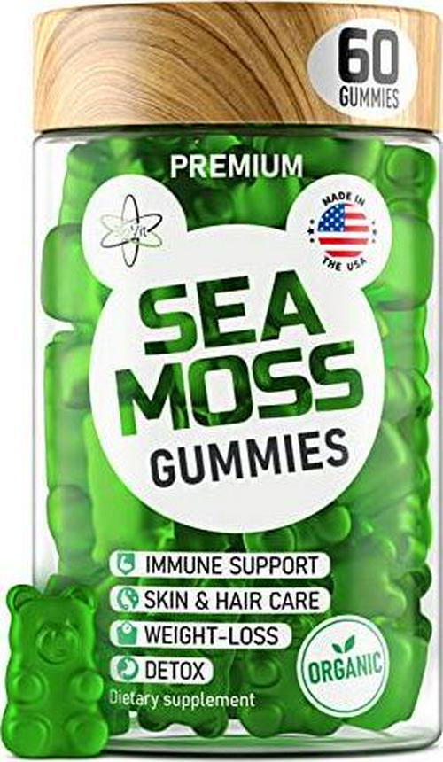 Irish Sea Moss Gummies - Organic Vegan Seamoss Bladderwrack Burdock Root Supplement - Natural Thyroid Support and Immune Booster for Kids and Adults - Based on Sea Moss Gel and Powder for Dr Sebi Diet