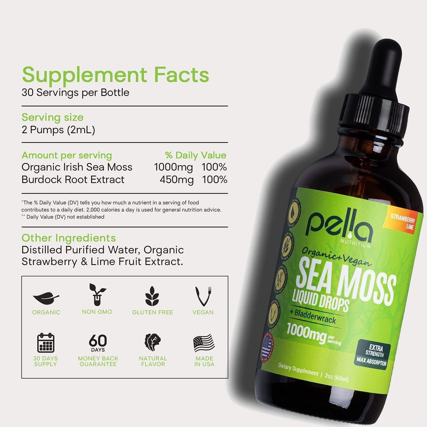 Irish Sea Moss Raw Organic Tincture, 2 fl. oz, Natural Liquid Sublingual Drops and Advanced Superfood, Immunity Booster with Joint, Digestion, and Thyroid Support