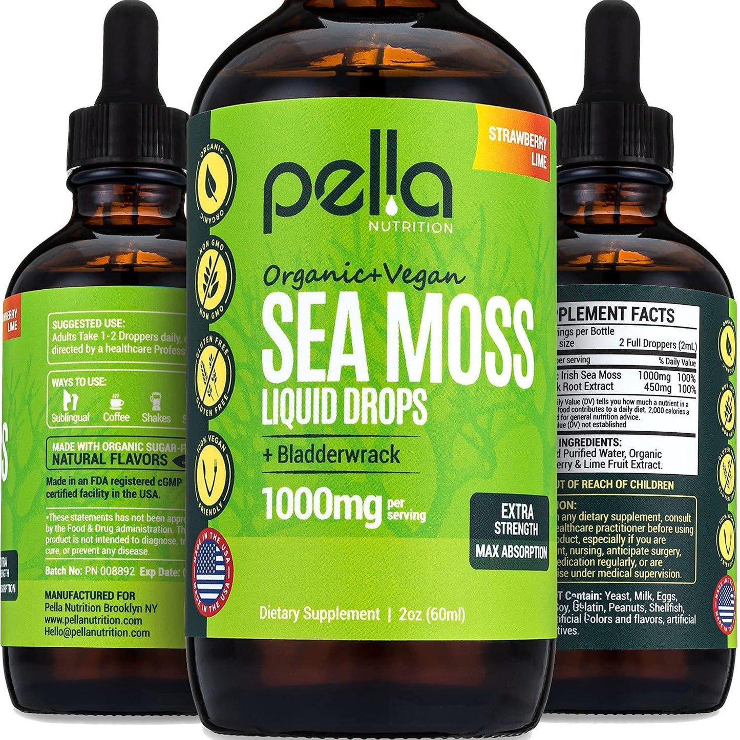 Irish Sea Moss Raw Organic Tincture, 2 fl. oz, Natural Liquid Sublingual Drops and Advanced Superfood, Immunity Booster with Joint, Digestion, and Thyroid Support