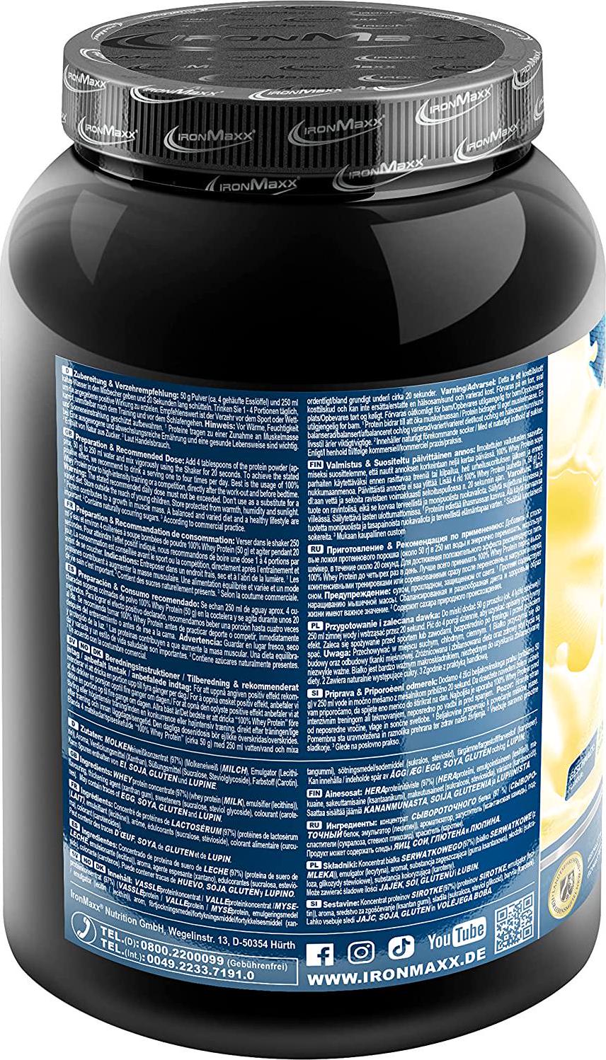 IronMaxx 100% Whey Protein Powder, Banana Yoghurt Flavour, 1 x 900 g