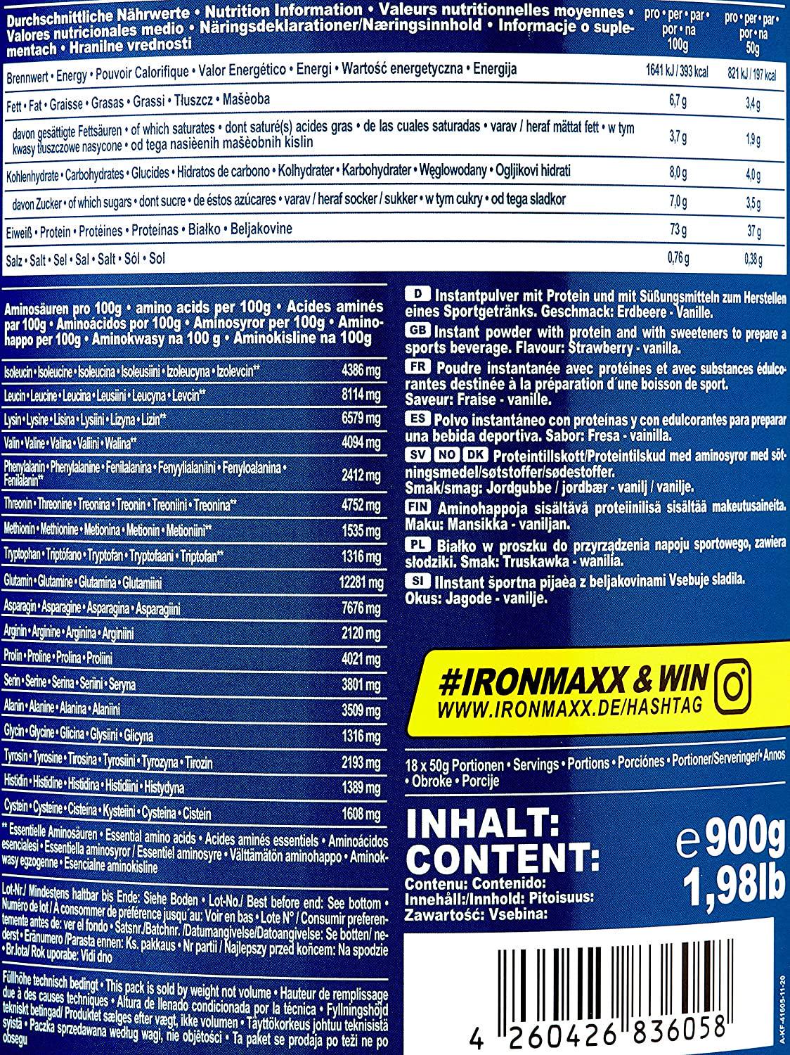 IronMaxx 100% Whey Protein Powder, Strawberry Vanilla