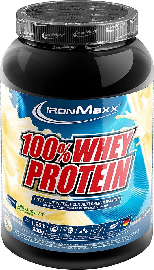 IronMaxx 100% Whey Protein Powder, Banana Yoghurt Flavour, 1 x 900 g