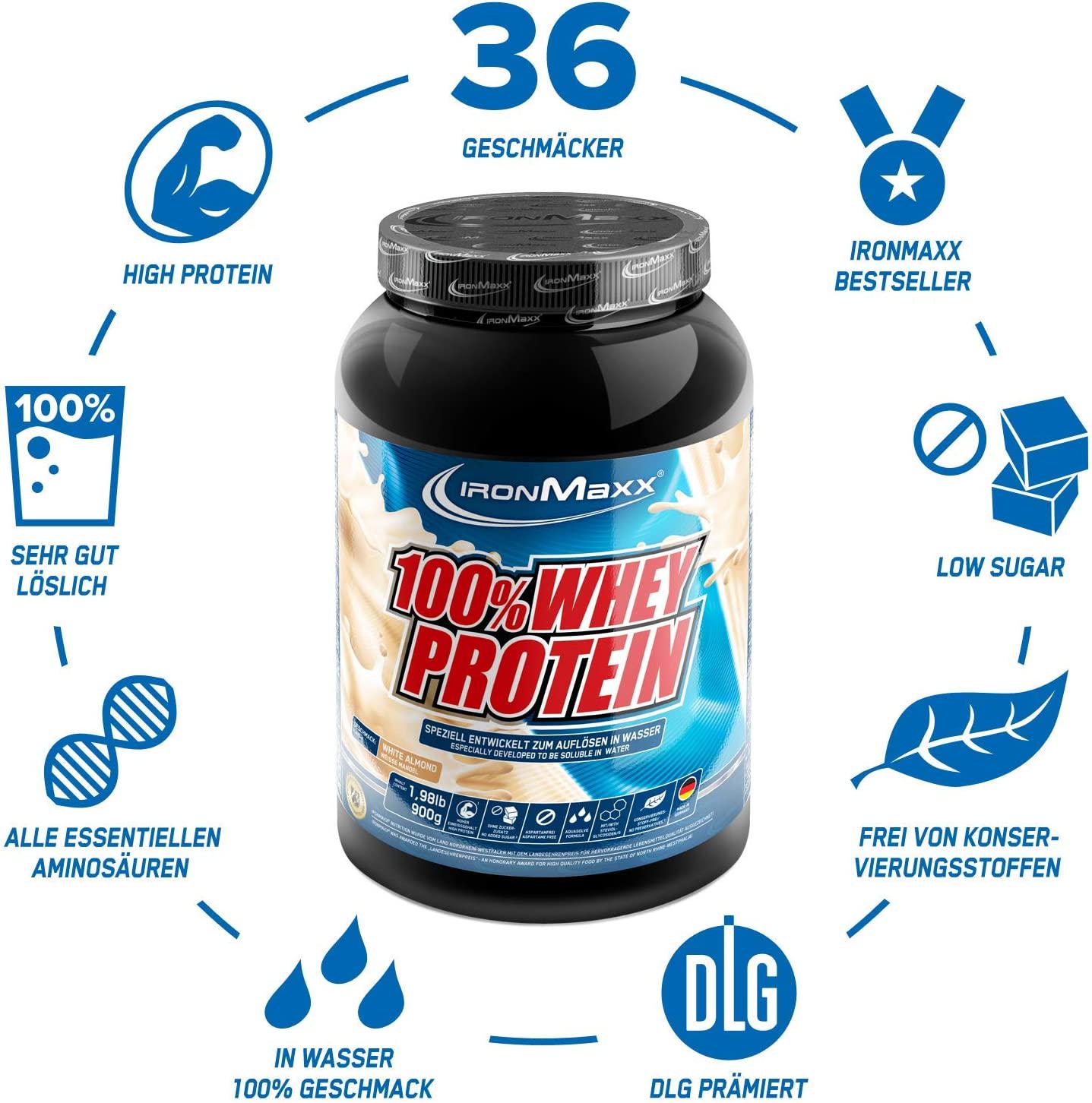 IronMaxx 100% Whey Protein Powder, White Almond