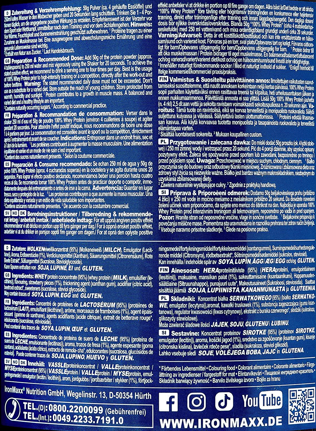 IronMaxx 100% Whey Protein Powder, Strawberry Vanilla