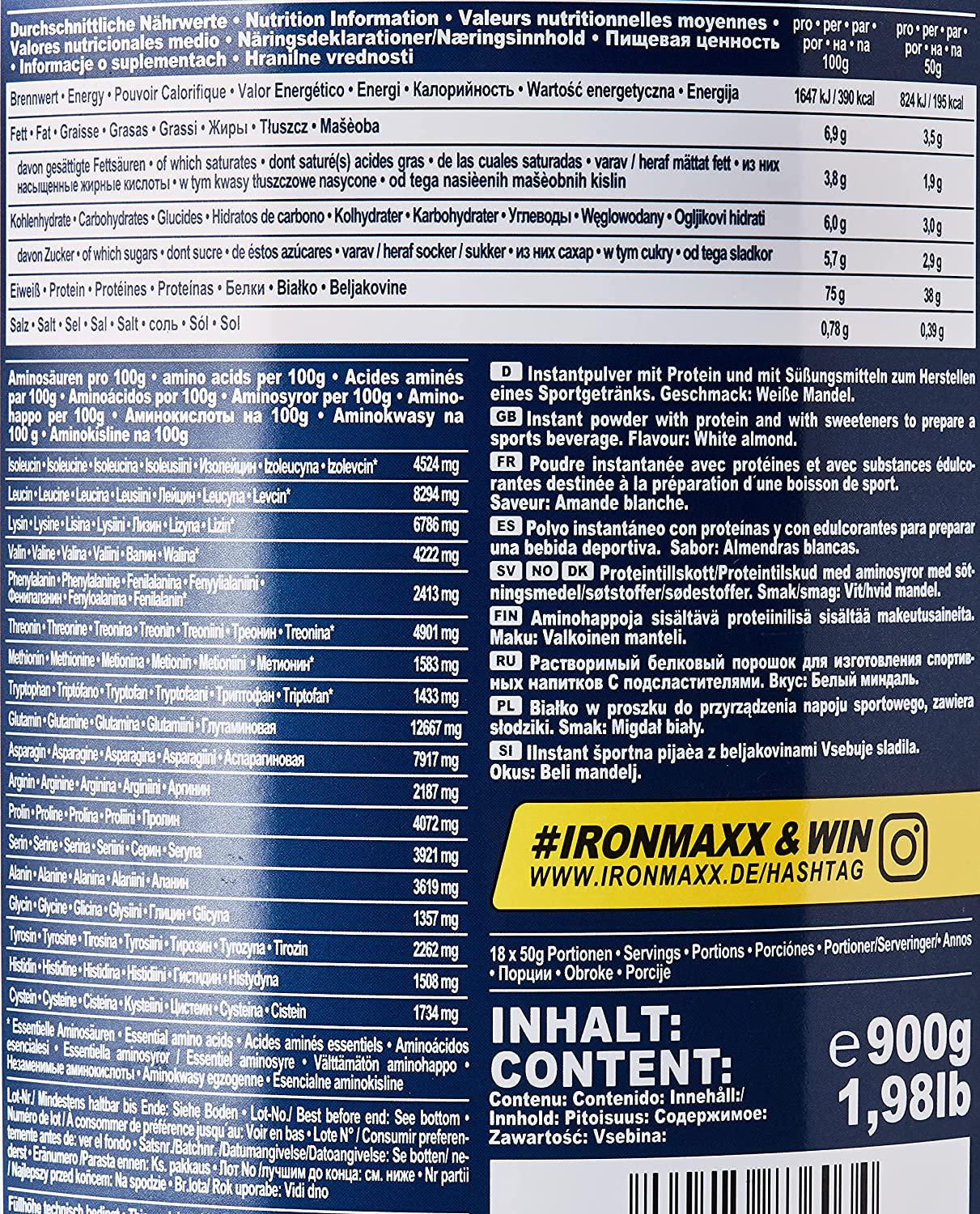 IronMaxx 100% Whey Protein Powder, White Almond