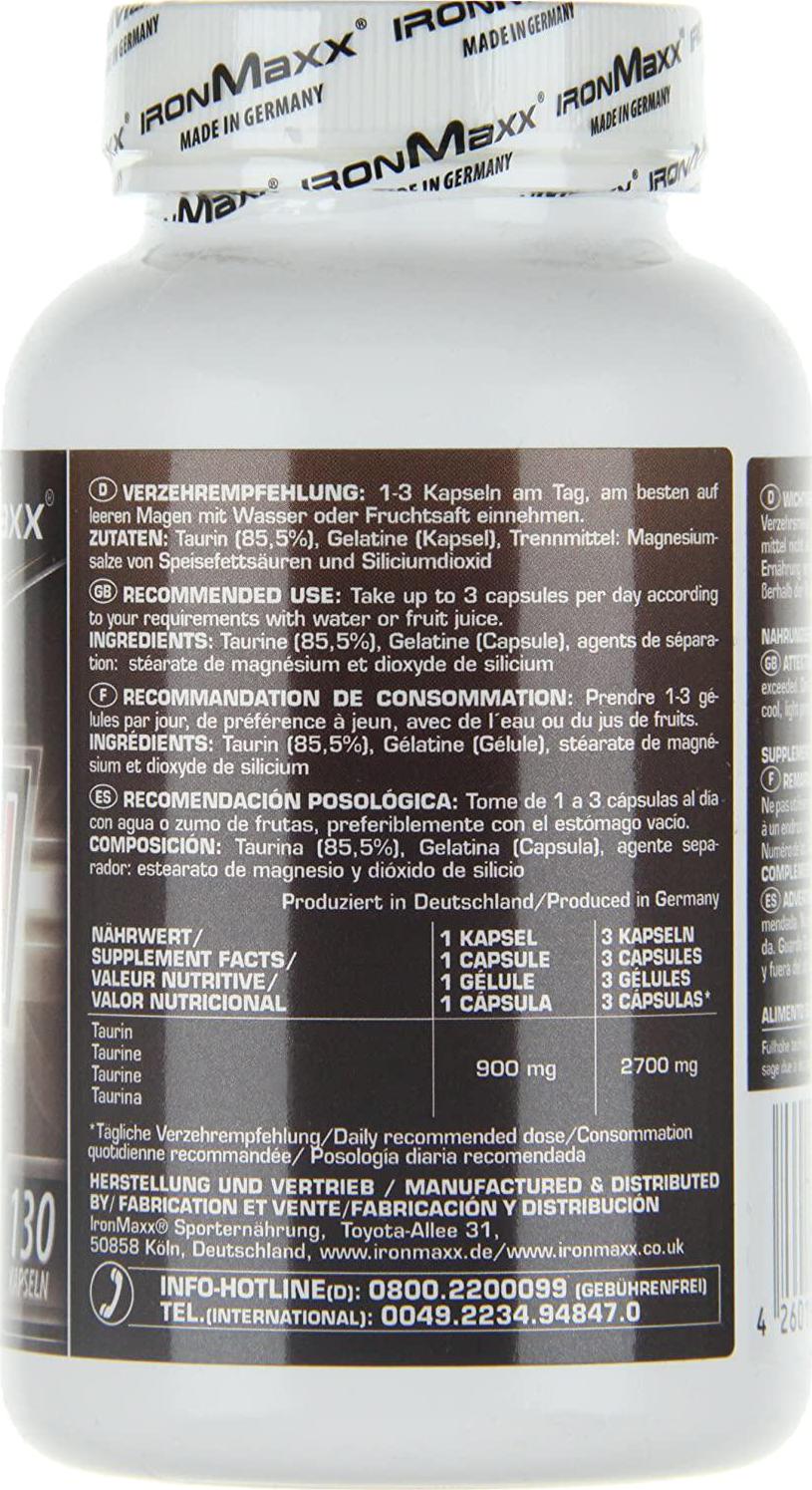 Ironmaxx 1052,5 mg Taurin Capsules - Pack of 130 Capsules