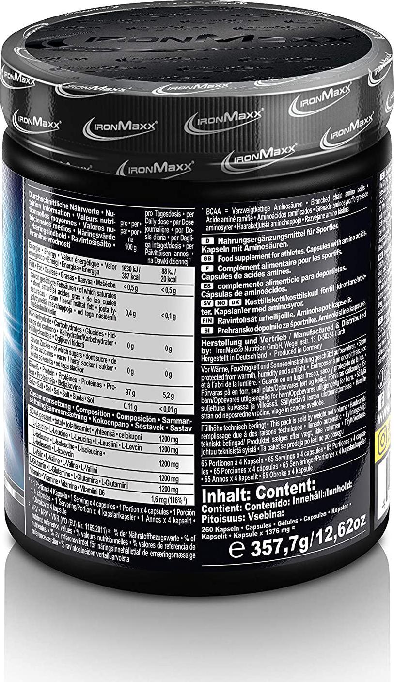 Ironmaxx 1350mg BCAA Plus Glutamin 1200 Capsules - Pack of 260 Capsules