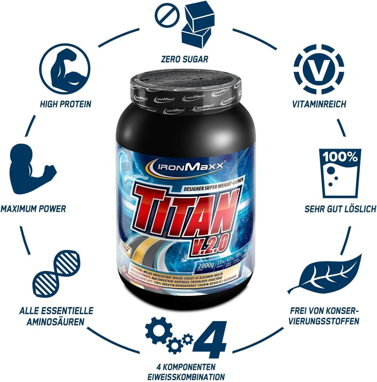 Ironmaxx 2000g Titan V.2.0 Vanilla Powder