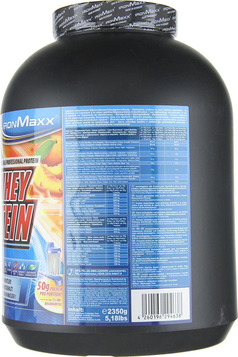 Ironmaxx 2350g 100 Percentage Whey Protein Peach Mascarpone Powder