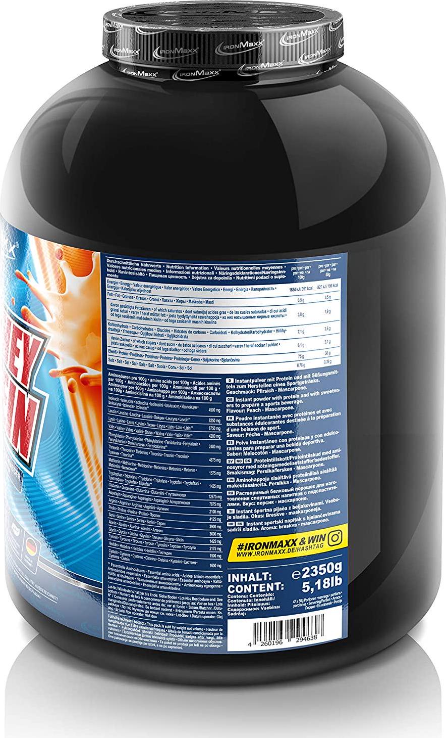 Ironmaxx 2350g 100 Percentage Whey Protein Peach Mascarpone Powder