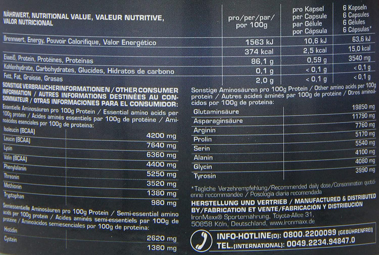 Ironmaxx 620mg Green Amino Capsules - Pack fo 550 Capsules