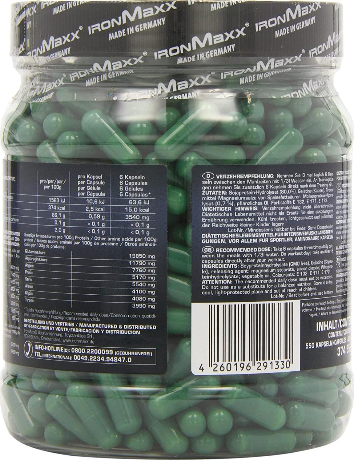 Ironmaxx 620mg Green Amino Capsules - Pack fo 550 Capsules