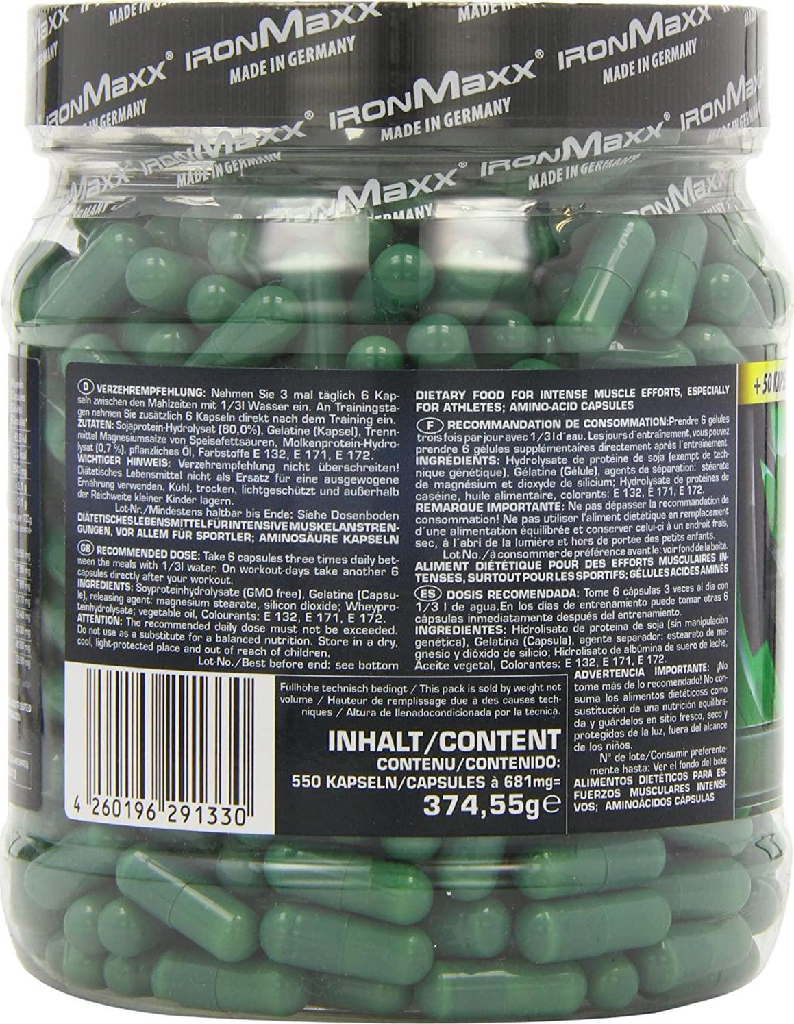 Ironmaxx 620mg Green Amino Capsules - Pack fo 550 Capsules