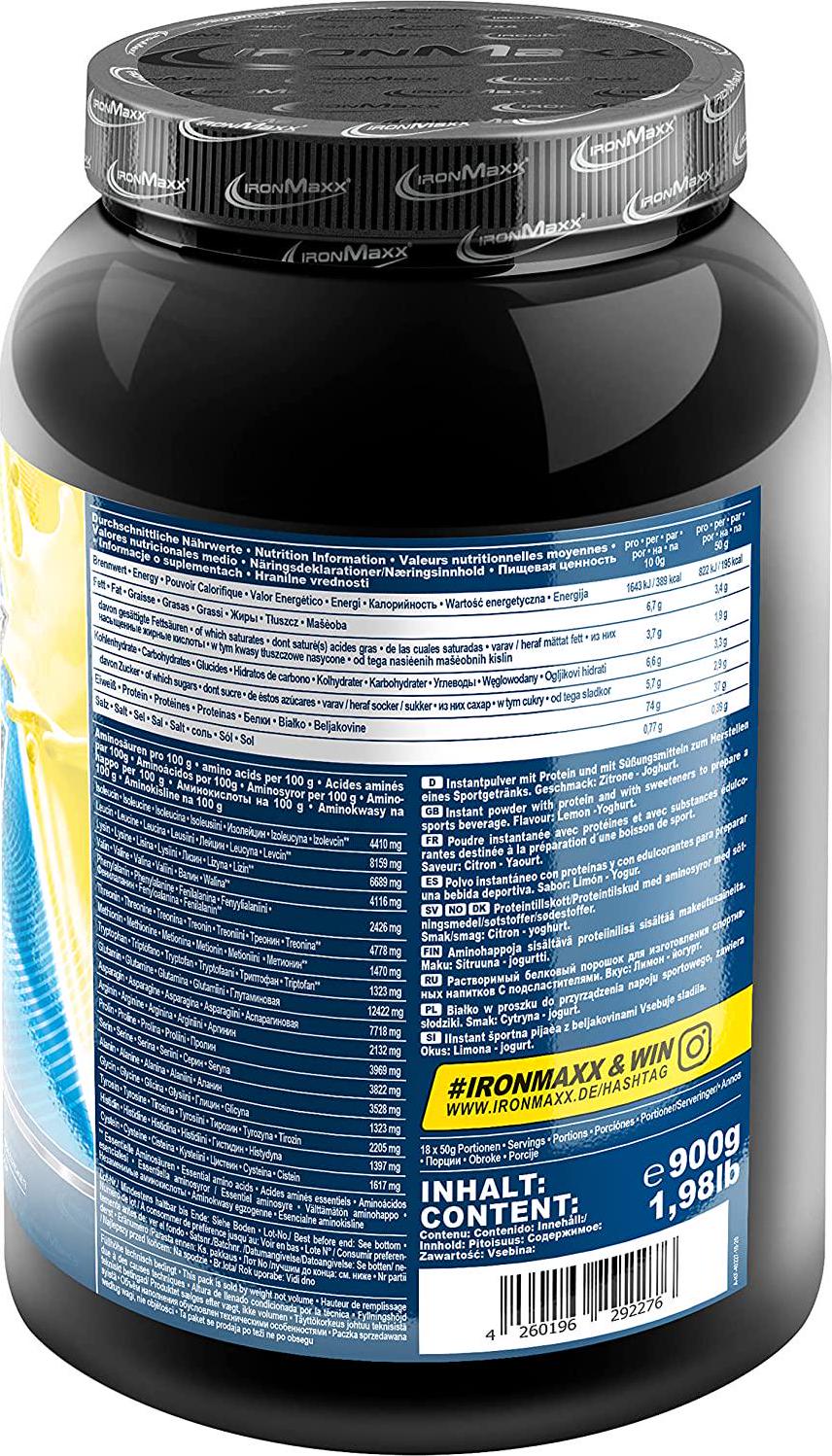 Ironmaxx 900g 100 Percentage Whey Protein Lemon Yoghurt Powder