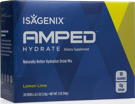 Isagenix Amped Hydrate Sticks, 24 Packets of Drink Mix (Lemon Lime)