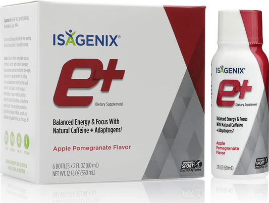 Isagenix e+ - Liquid Energy Shot Supplement with Hawthorn Berry, Green Tea, Licorice Root and More for Long-Lasting Energy - 2-Ounce Bottles (6 Pack) (Apple Pomegranate Flavor)