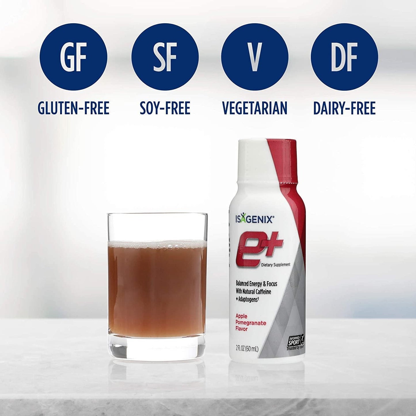 Isagenix e+ - Liquid Energy Shot Supplement with Hawthorn Berry, Green Tea, Licorice Root and More for Long-Lasting Energy - 2-Ounce Bottles (6 Pack) (Apple Pomegranate Flavor)