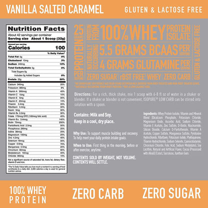 Isopure Zero Carb, Keto Friendly Protein Powder, 100% Whey Protein Isolate, Flavor: Vanilla Salted Caramel, 3 Pound