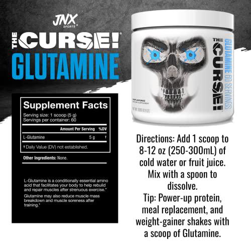 JNX SPORTS, The Curse! Glutamine, L-Glutamine Powder 5g - Support Muscle Recovery, Post Workout, 60 Servings, Unflavored