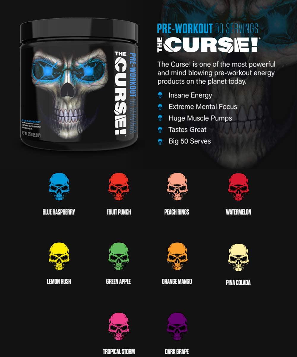 JNX Sports The Curse! Pre Workout Supplement - Intense Energy and Focus, Instant Strength Gains, Enhanced Blood Flow - Nitric Oxide Booster with Creatine and Caffeine - Men and Women | Peach Rings | 50 SRV
