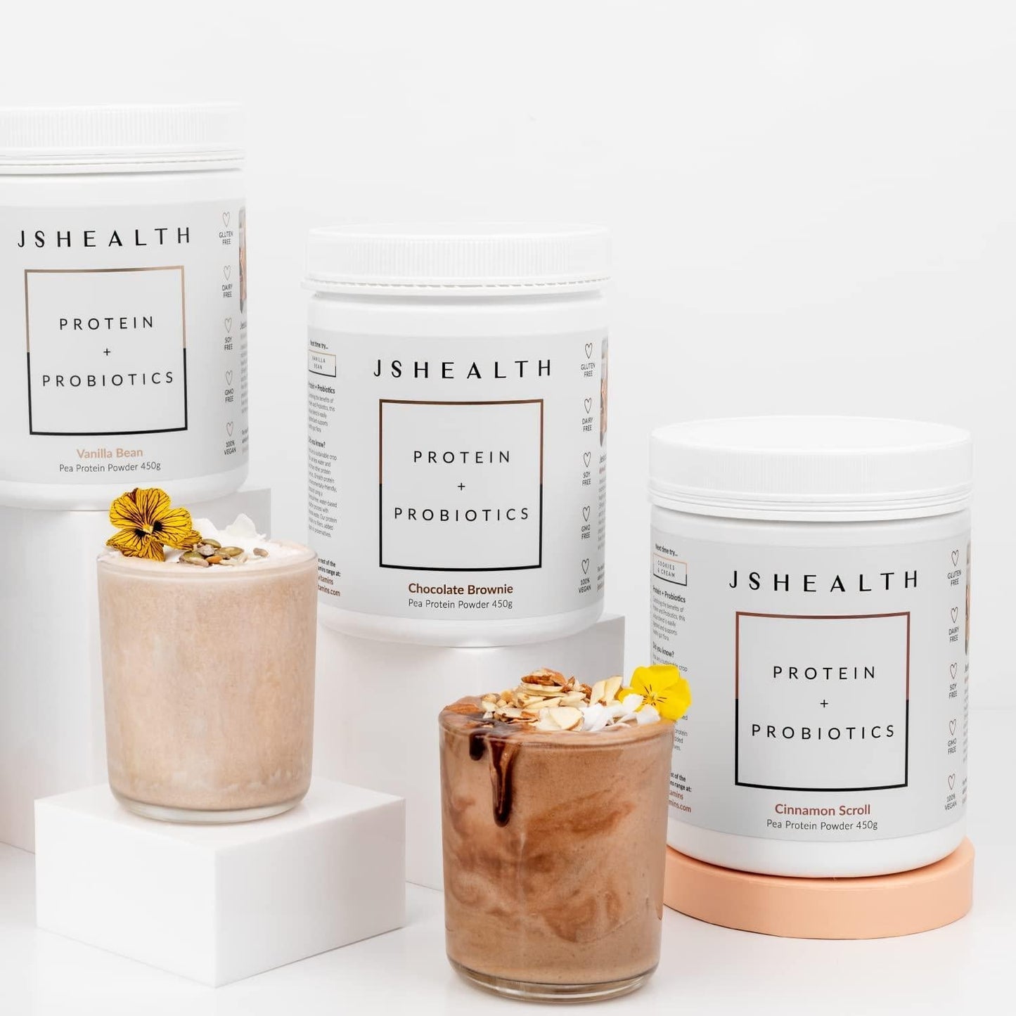 JSHealth x FitOn Vegan Pea Protein Powder with Probiotics - Gluten Free, Non GMO, Plant Based Protein Drink Mix - 450g, Cookies and Cream