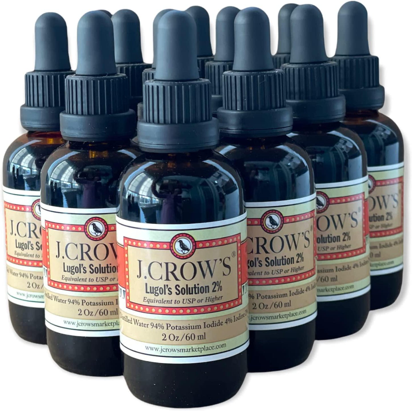 J.CROW'S Lugol's Solution of Iodine 2% 2 oz Professional Pack (12 Bottles)