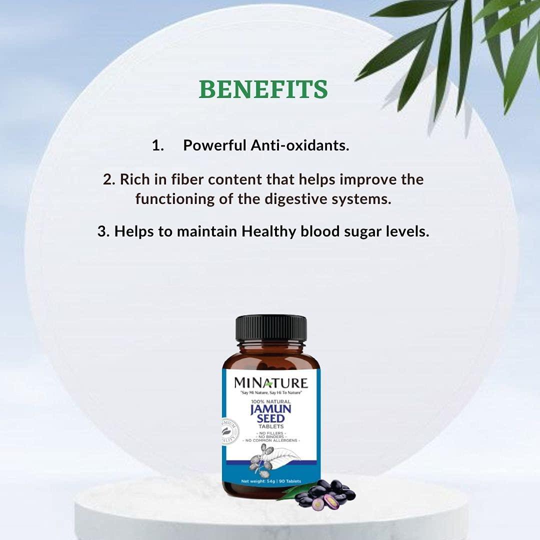 Jamun Seed Tablets by mi Nature | 90 Tablets, 1000 mg | 45 Days Supply | Jamun Tablets | Vegan | NO FILLERS | NO Binders