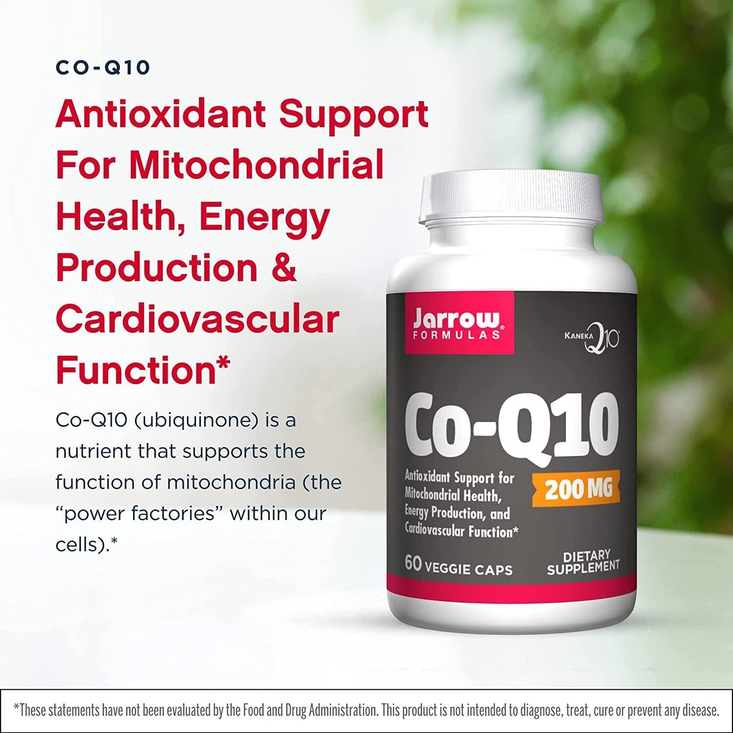 Jarrow Formulas Co-Q10 200 mg - 60 Veggie Caps - Antioxidant Support for Mitochondrial Health, Energy Production and Cardiovascular Function - Up to 60 Servings