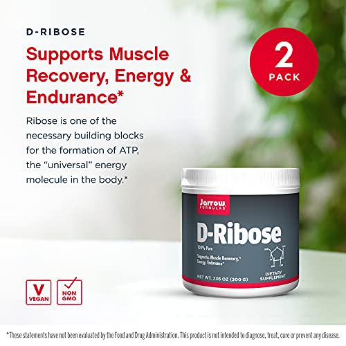 Jarrow Formulas D-Ribose Powder - 7.05 oz, Pack of 2 - Supports Muscle Recovery, Energy and Endurance - 100% Pure - Approx. 180 Total Servings