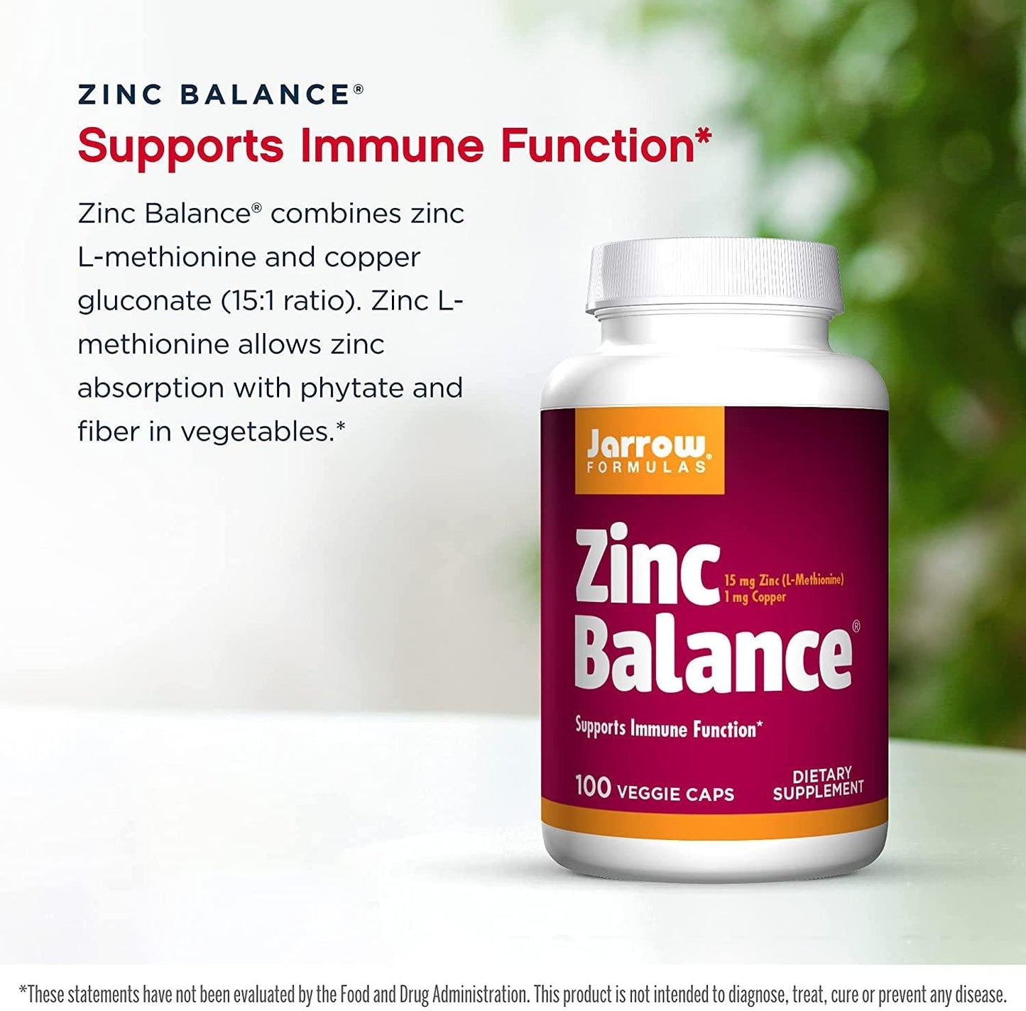 Jarrow Formulas Zinc Balance 15 mg, Supports Immune and Antioxidant Protection, 100 Caps