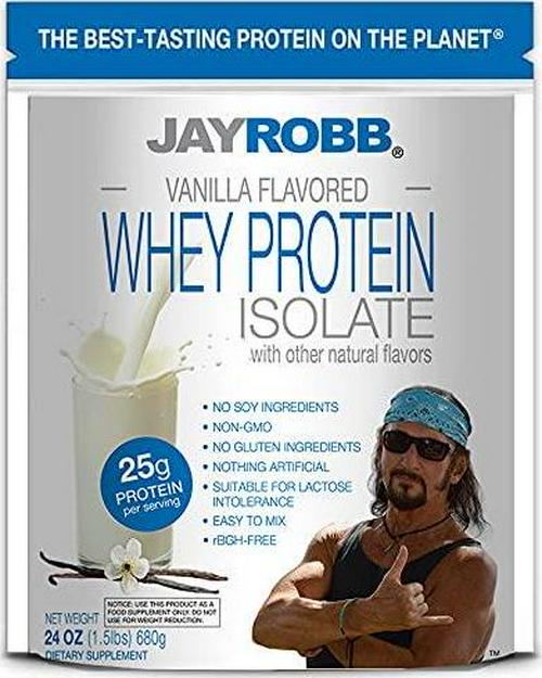 Jay Robb Whey Vanilla Isolate Protein Powder, Low Carb, Keto, Vegetarian, Gluten Free, Lactose Free, No Sugar Added, No Fat, No Soy, Nothing Artificial, Non-GMO, Best-Tasting (24 oz)
