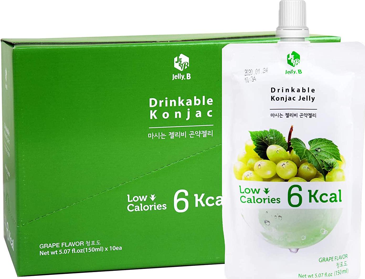 Jayone Drinkable Konjac Jelly (10 Packs of 150ml) - Healthy and Natural Weight Loss Diet Supplement Foods, 0 Gram Sugar, Low Calorie, Only 6 kcal Each Packets (Grape)