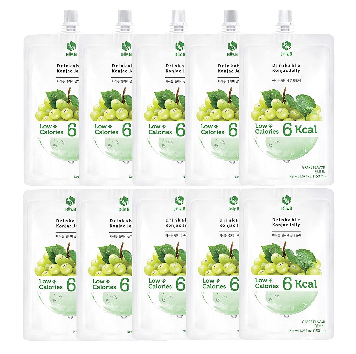 Jayone Drinkable Konjac Jelly (10 Packs of 150ml) - Healthy and Natural Weight Loss Diet Supplement Foods, 0 Gram Sugar, Low Calorie, Only 6 kcal Each Packets (Grape)