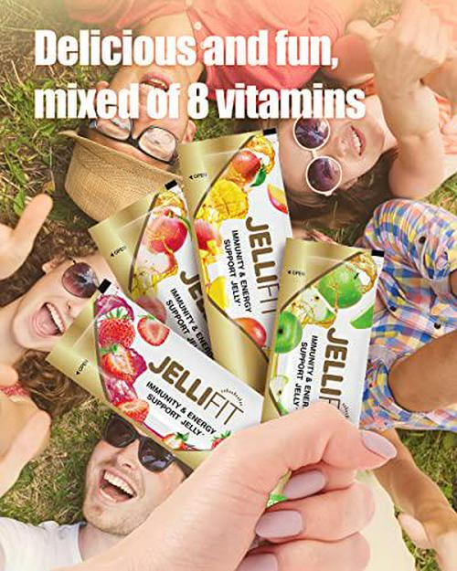 Jellifit Pack of 8 Energy Gel - Pre Workout Energy Gels for Running - Gelatin and Gluten Free Energy Supplements - Sports Nutrition with 30mg Caffeine for High Performance