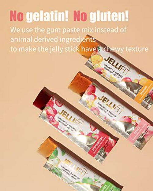 Jellifit Pack of 8 Energy Gel - Pre Workout Energy Gels for Running - Gelatin and Gluten Free Energy Supplements - Sports Nutrition with 30mg Caffeine for High Performance