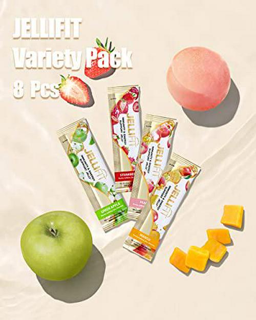 Jellifit Pack of 8 Energy Gel - Pre Workout Energy Gels for Running - Gelatin and Gluten Free Energy Supplements - Sports Nutrition with 30mg Caffeine for High Performance