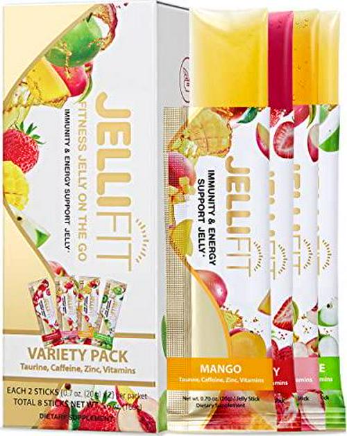 Jellifit Pack of 8 Energy Gel - Pre Workout Energy Gels for Running - Gelatin and Gluten Free Energy Supplements - Sports Nutrition with 30mg Caffeine for High Performance