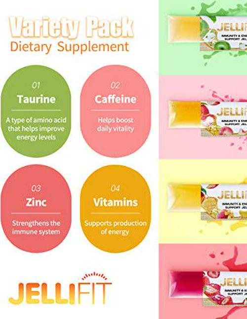 Jellifit Pack of 8 Energy Gel - Pre Workout Energy Gels for Running - Gelatin and Gluten Free Energy Supplements - Sports Nutrition with 30mg Caffeine for High Performance