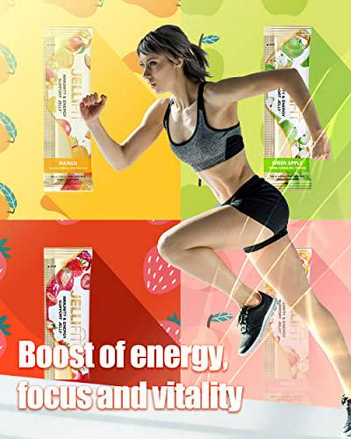 Jellifit Pack of 8 Energy Gel - Pre Workout Energy Gels for Running - Gelatin and Gluten Free Energy Supplements - Sports Nutrition with 30mg Caffeine for High Performance