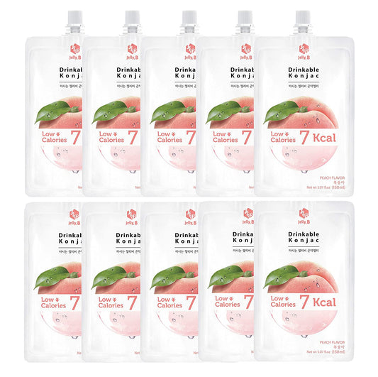Jelly.B Drinkable Konjac Jelly (10 Packs of 150ml) - Healthy and Natural Weight Loss Diet Supplement Foods, 0 Gram Sugar, Low Calorie, Only 6 kcal Each Packets, (Peach)