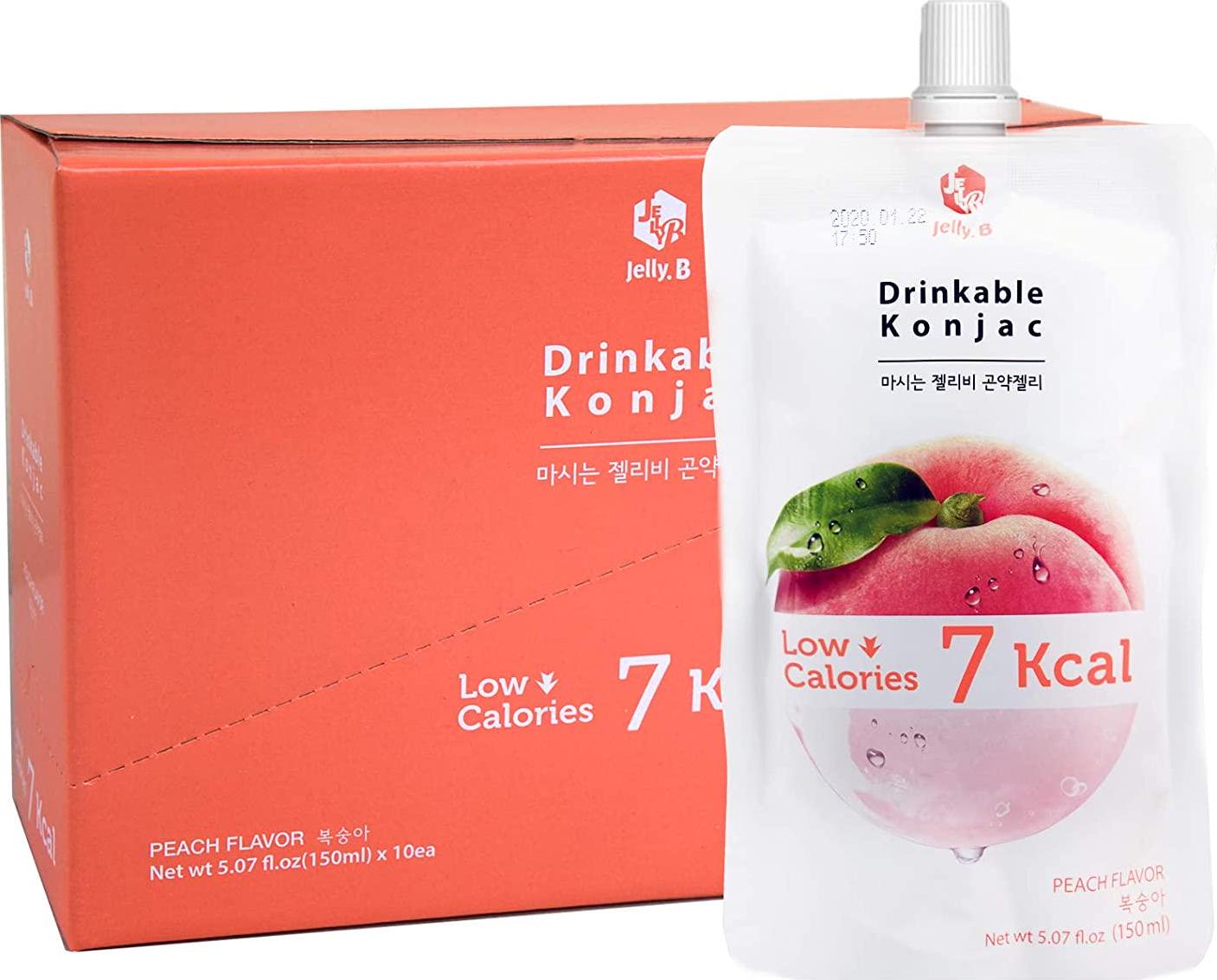 Jelly.B Drinkable Konjac Jelly (10 Packs of 150ml) - Healthy and Natural Weight Loss Diet Supplement Foods, 0 Gram Sugar, Low Calorie, Only 6 kcal Each Packets, (Peach)