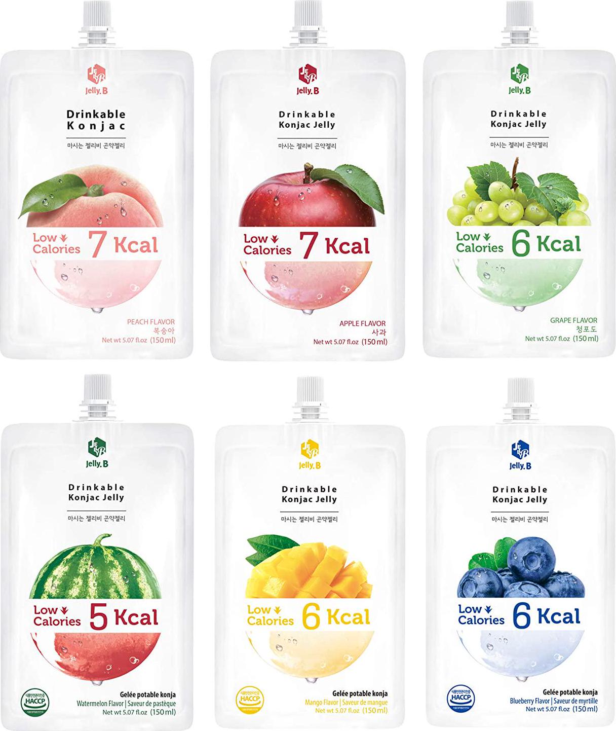 Jelly.B Drinkable Konjac Jelly (10 Packs of 150ml) - Healthy and Natural Weight Loss Diet Supplement Foods, 0 Gram Sugar, Low Calorie, Only 6 kcal Each Packets, (Peach)