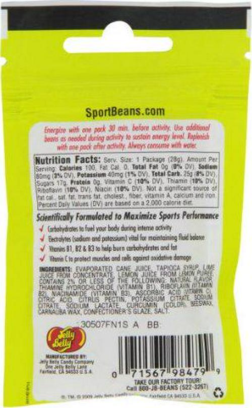 Jelly Belly Sport Beans, Lemon Lime Energizing Jelly Beans, 1-Ounce Bags (Pack of 24)