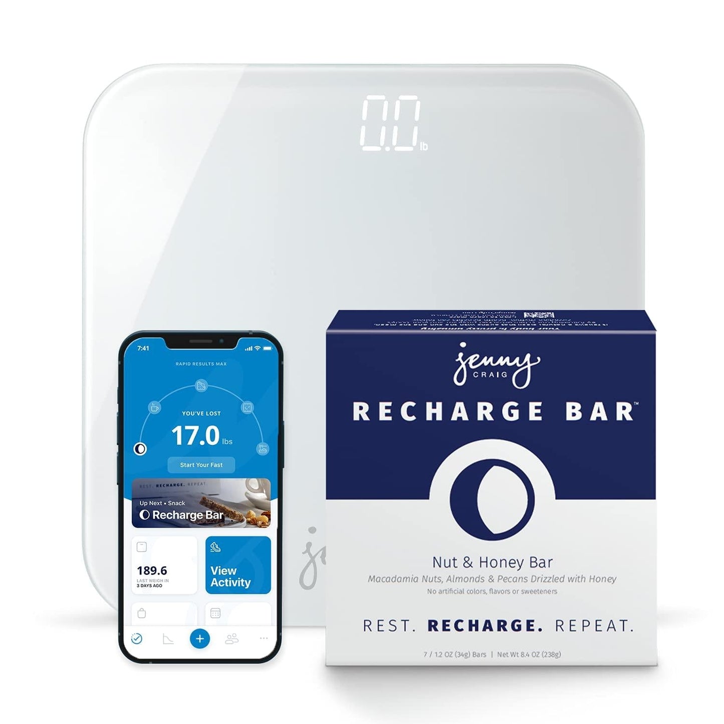 Jenny Craig 14 Day Weight Loss Bundle - Scale and Nut and Honey Recharge Bar 14pk