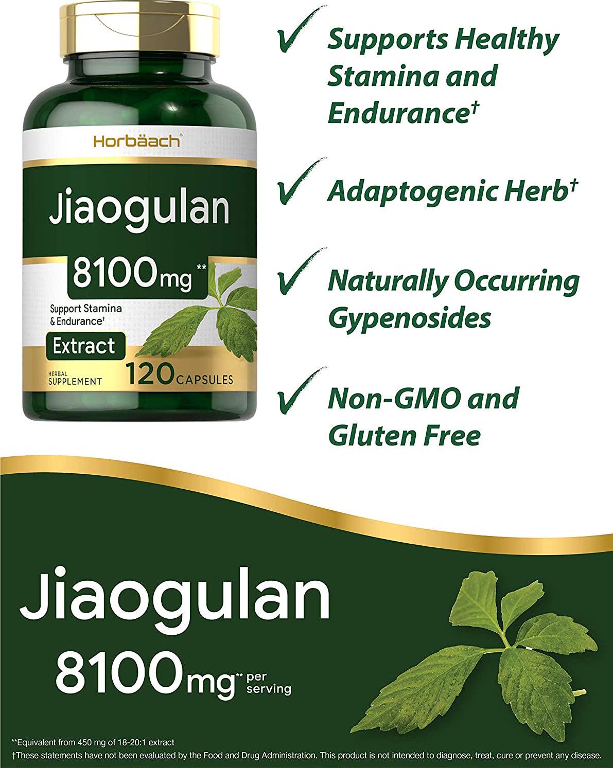 Jiaogulan Capsules | 900 mg | 120 Count | Gynostemma Pentaphyllum Herbal Extract | Stamina and Endurance Supplement | Non-GMO, Gluten Free | by Horbaach