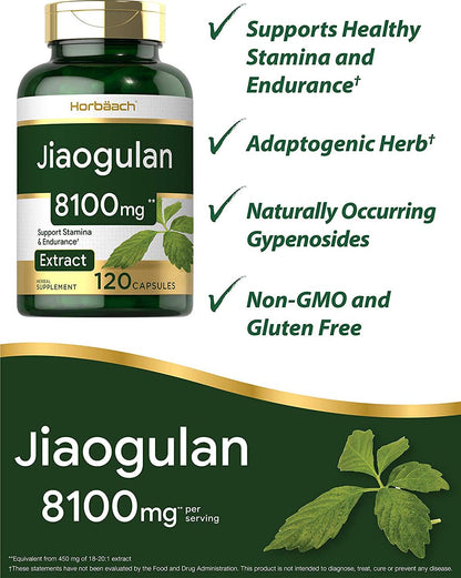 Jiaogulan Capsules | 900 mg | 120 Count | Gynostemma Pentaphyllum Herbal Extract | Stamina and Endurance Supplement | Non-GMO, Gluten Free | by Horbaach