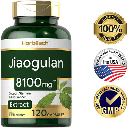 Jiaogulan Capsules | 900 mg | 120 Count | Gynostemma Pentaphyllum Herbal Extract | Stamina and Endurance Supplement | Non-GMO, Gluten Free | by Horbaach